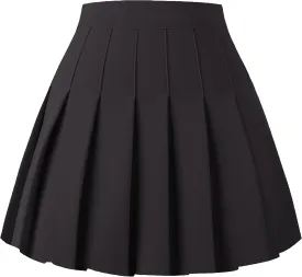 Girstunm Women's Pleated Skirt Mini Skater Basic Skirts High Waist School Girls Uniform Short Cheerleader Skirt