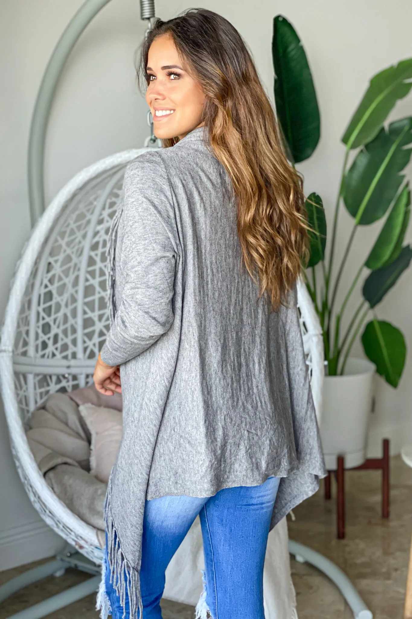Gray Fringe Cardigan