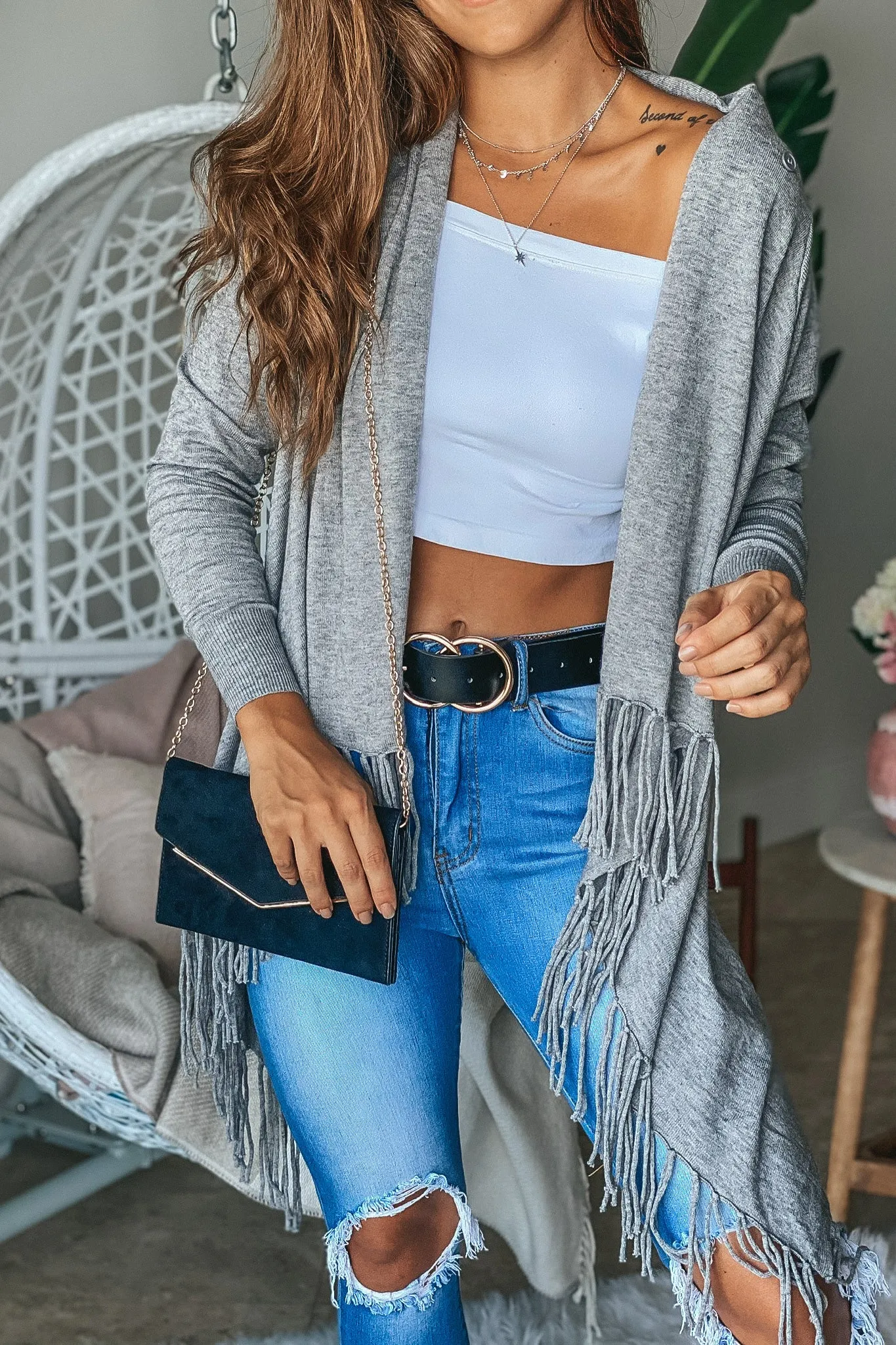 Gray Fringe Cardigan