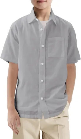 Haloumoning Boys Short Sleeve Button Down Shirt Kids Dress Shirts Formal Uniform Shirt with Pocket 5-14 Years