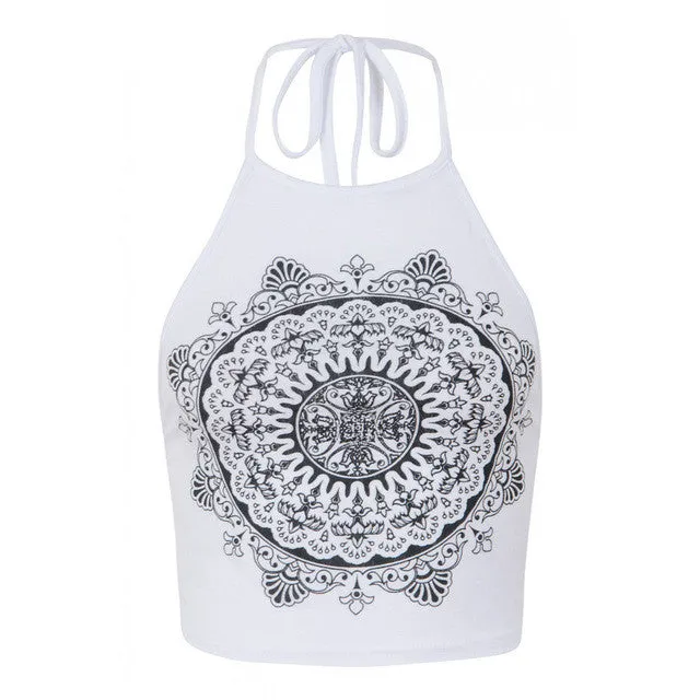Harajuku  Halter Neck Mandala Print Tank Top