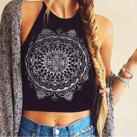 Harajuku  Halter Neck Mandala Print Tank Top