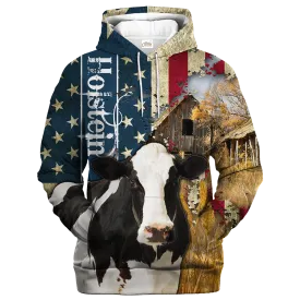 Holstein Farm With America Flag Hoodie