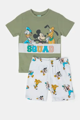 Infant Boys Olive And White Mickey Squad Pyjama Set (2 Piece)