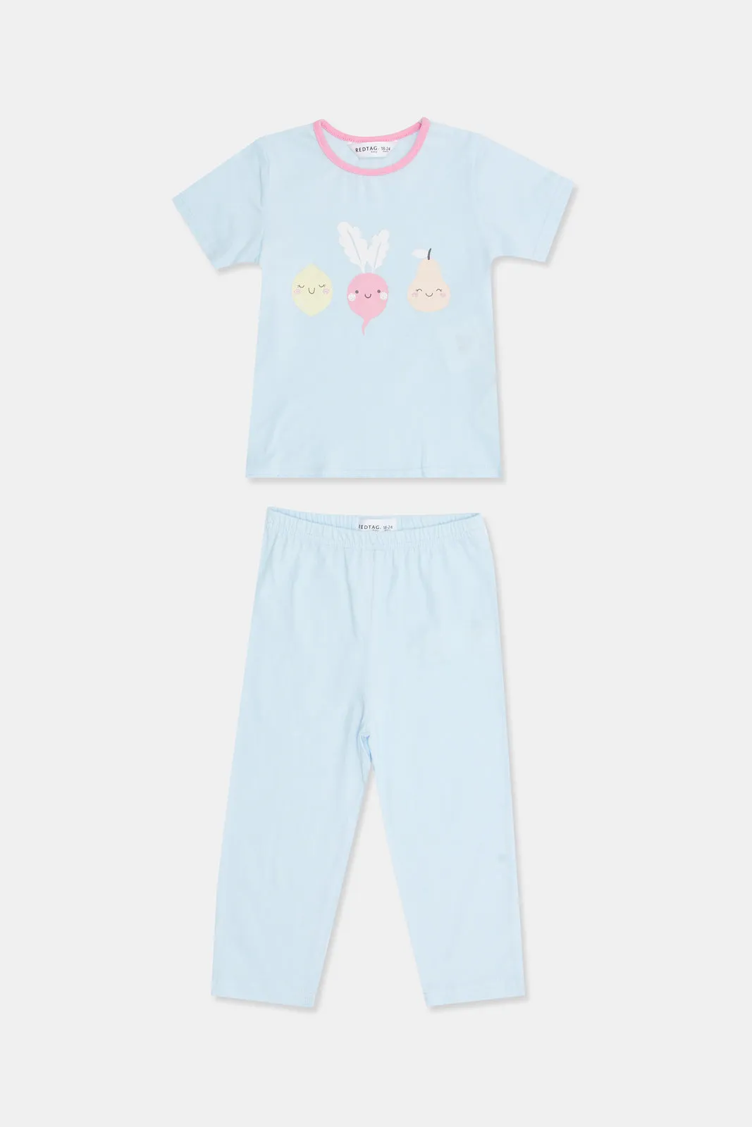 Infant Girls White And Blue Printed Pyjama Set (4 Piece)