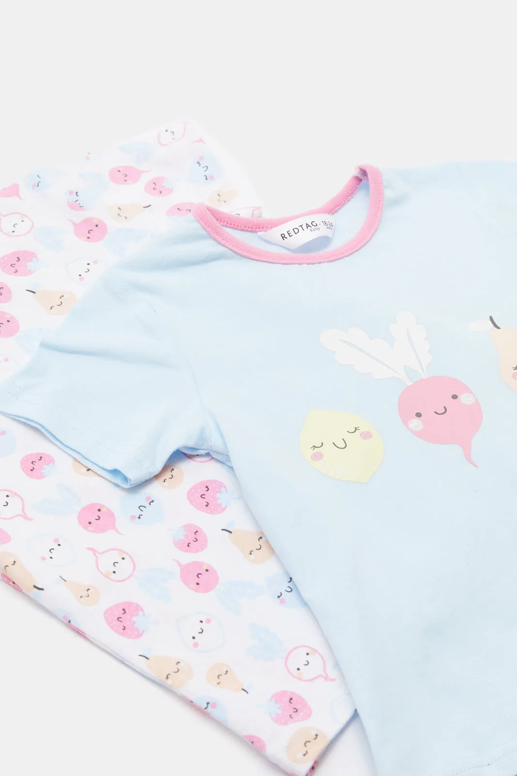 Infant Girls White And Blue Printed Pyjama Set (4 Piece)