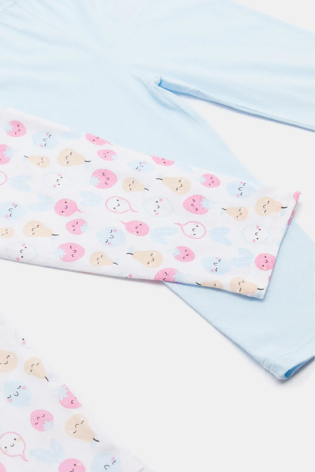 Infant Girls White And Blue Printed Pyjama Set (4 Piece)