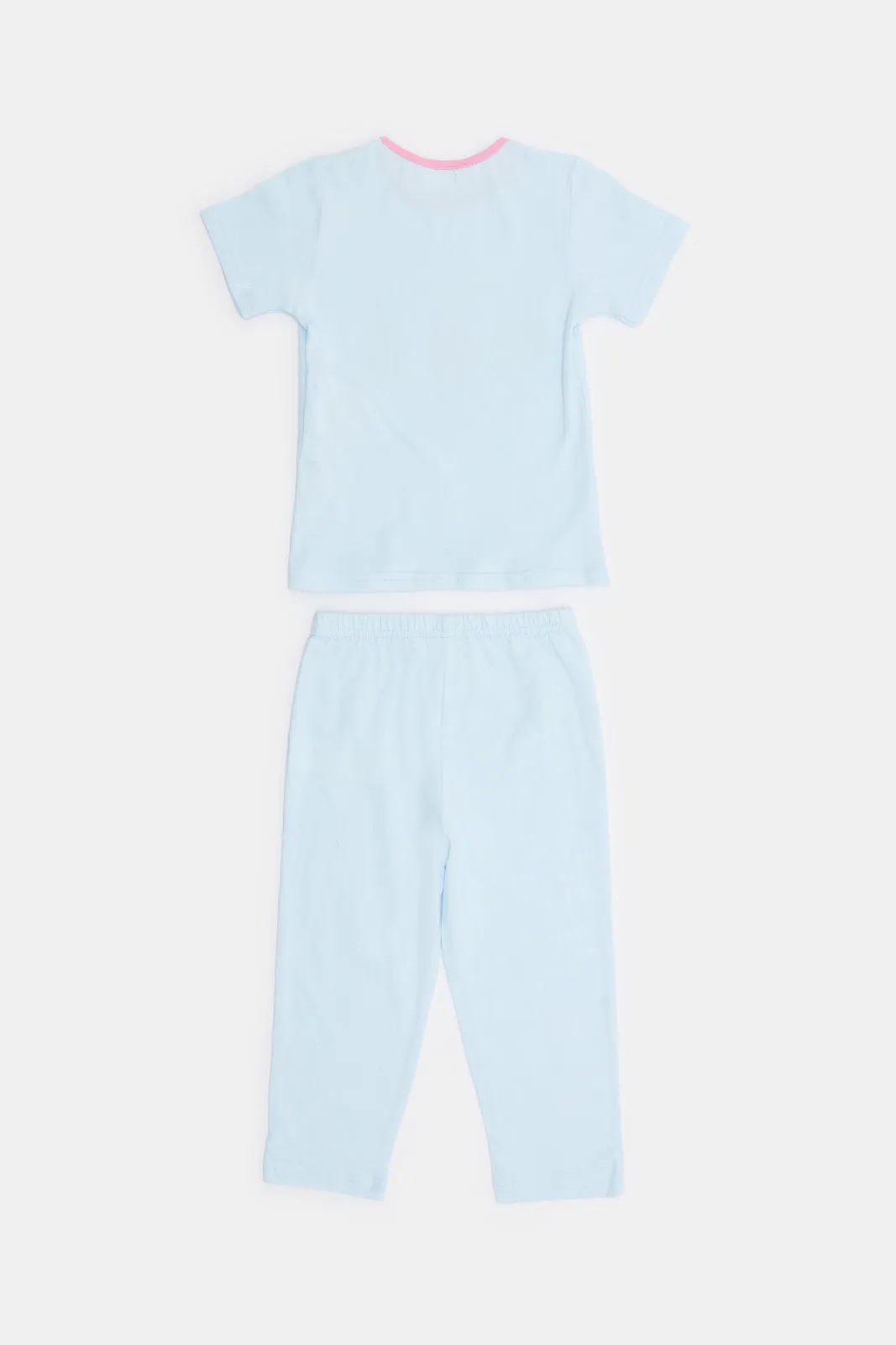 Infant Girls White And Blue Printed Pyjama Set (4 Piece)