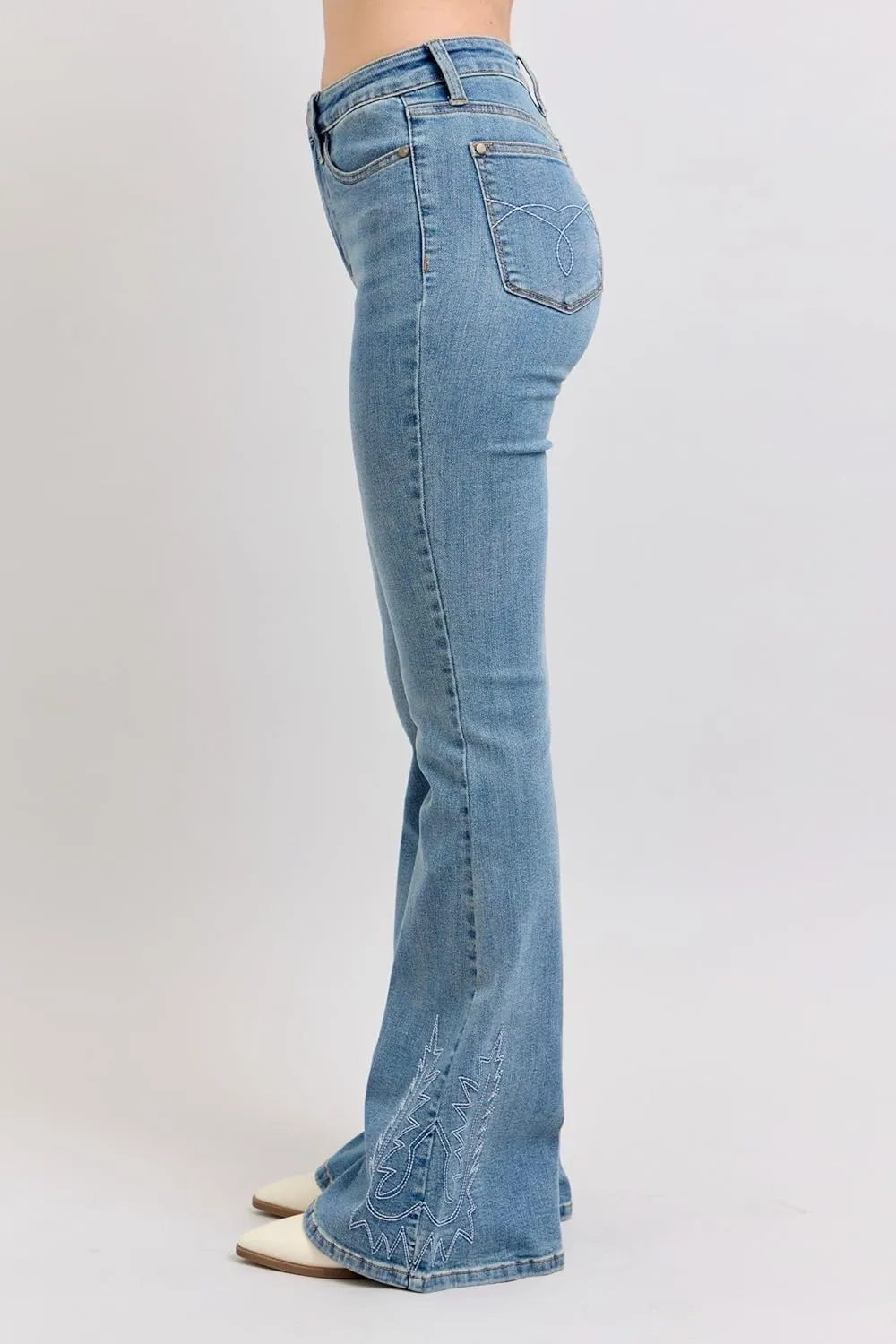 Judy Blue High-Waisted Western Embroidery Flare Jeans  Stretch Denim, Boho-Inspired, Classic Fit Jeans -88606