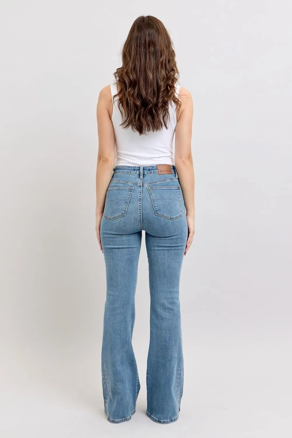 Judy Blue High-Waisted Western Embroidery Flare Jeans  Stretch Denim, Boho-Inspired, Classic Fit Jeans -88606
