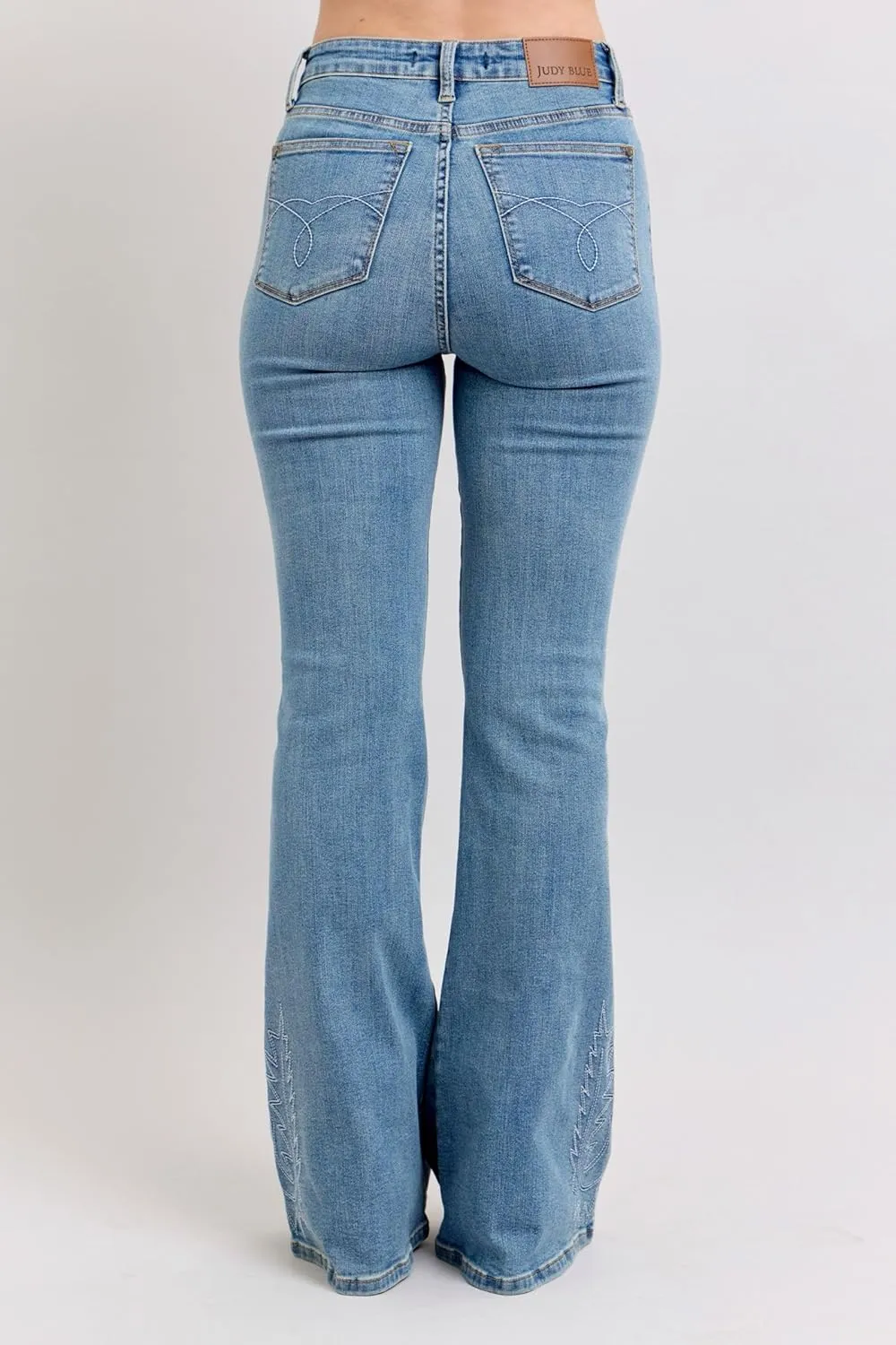 Judy Blue High-Waisted Western Embroidery Flare Jeans  Stretch Denim, Boho-Inspired, Classic Fit Jeans -88606