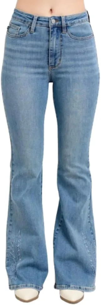 Judy Blue High-Waisted Western Embroidery Flare Jeans  Stretch Denim, Boho-Inspired, Classic Fit Jeans -88606