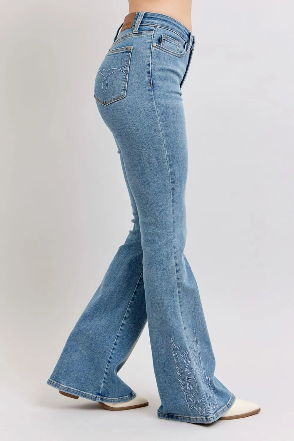 Judy Blue High-Waisted Western Embroidery Flare Jeans  Stretch Denim, Boho-Inspired, Classic Fit Jeans -88606