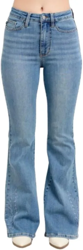 Judy Blue High-Waisted Western Embroidery Flare Jeans  Stretch Denim, Boho-Inspired, Classic Fit Jeans -88606