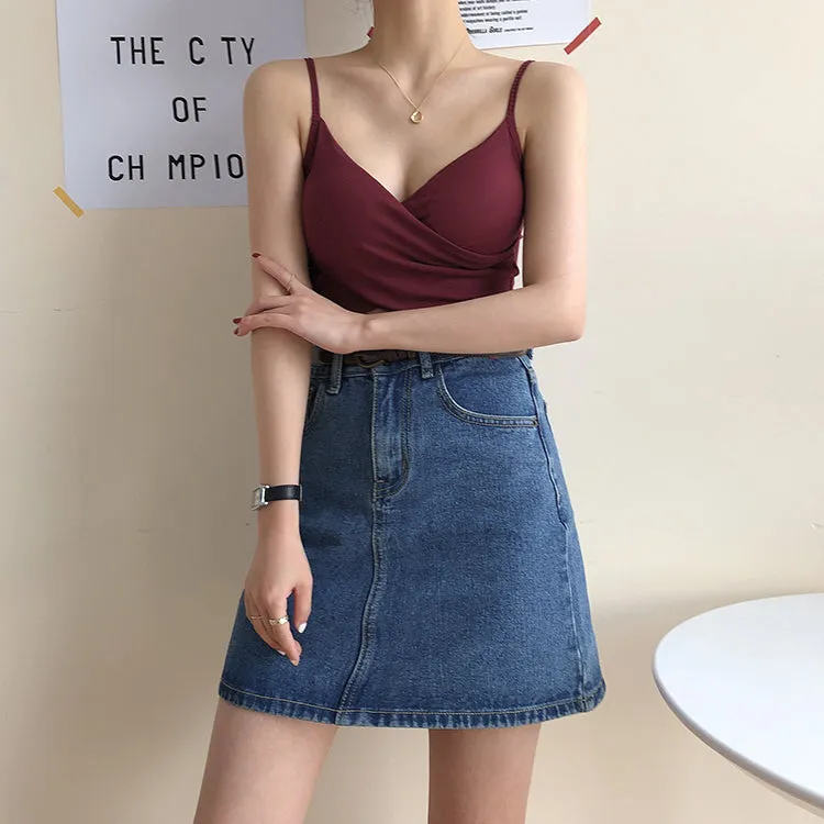 [Korean Style] Cerise Cotton Wrap Cropped Camis
