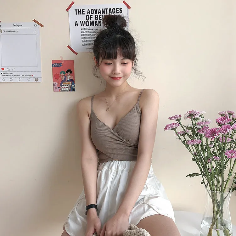 [Korean Style] Cerise Cotton Wrap Cropped Camis