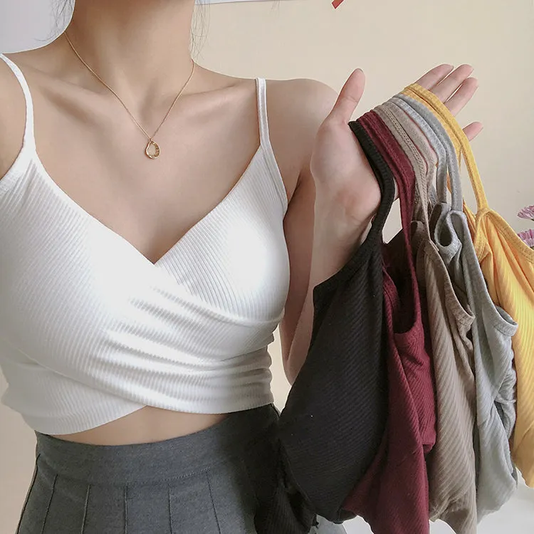 [Korean Style] Cerise Cotton Wrap Cropped Camis