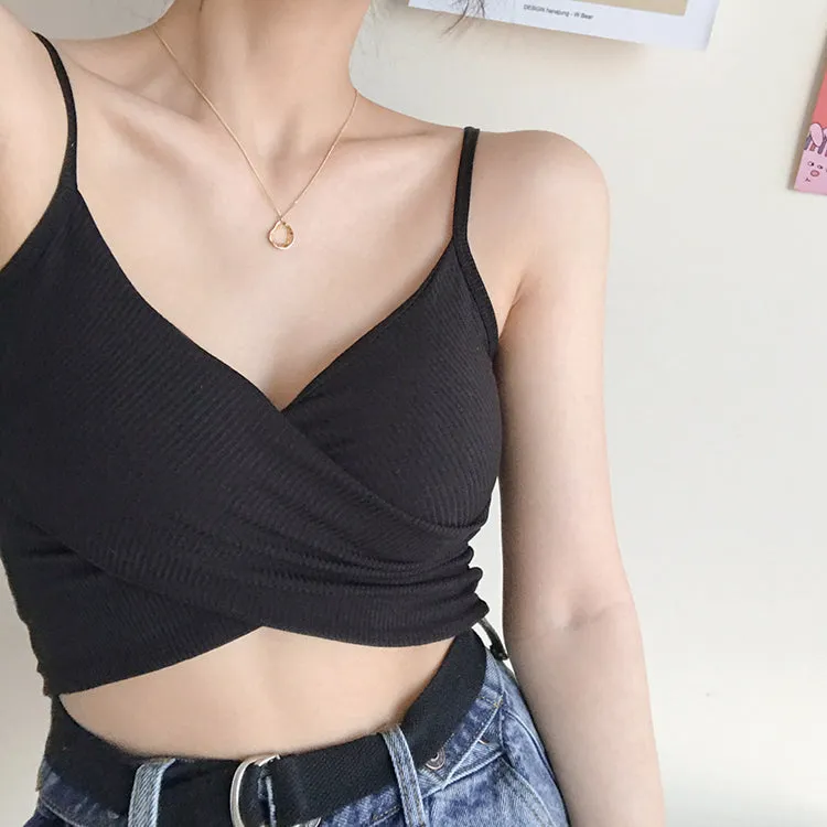 [Korean Style] Cerise Cotton Wrap Cropped Camis