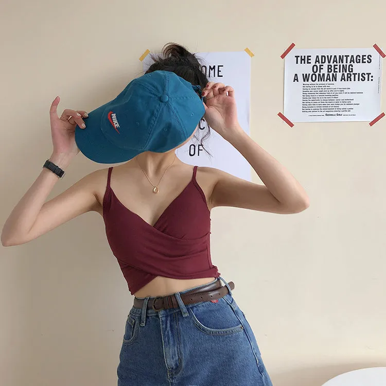 [Korean Style] Cerise Cotton Wrap Cropped Camis