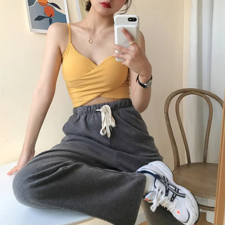 [Korean Style] Cerise Cotton Wrap Cropped Camis