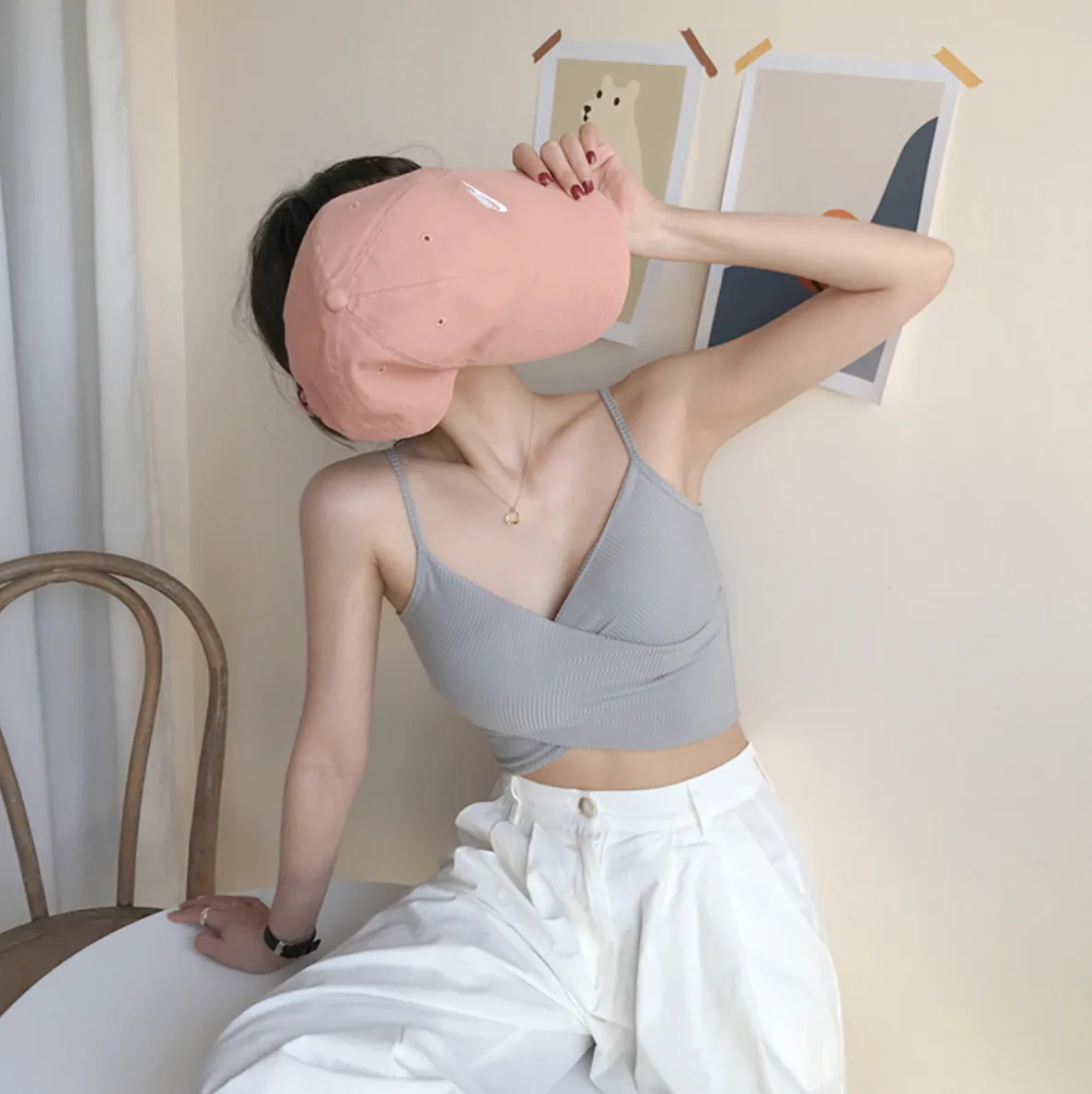 [Korean Style] Cerise Cotton Wrap Cropped Camis