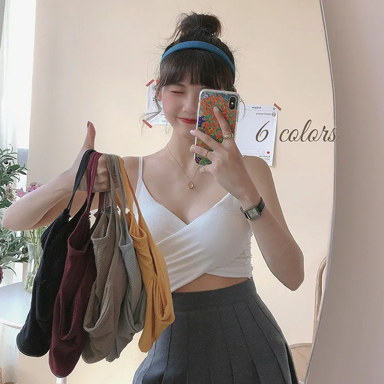[Korean Style] Cerise Cotton Wrap Cropped Camis