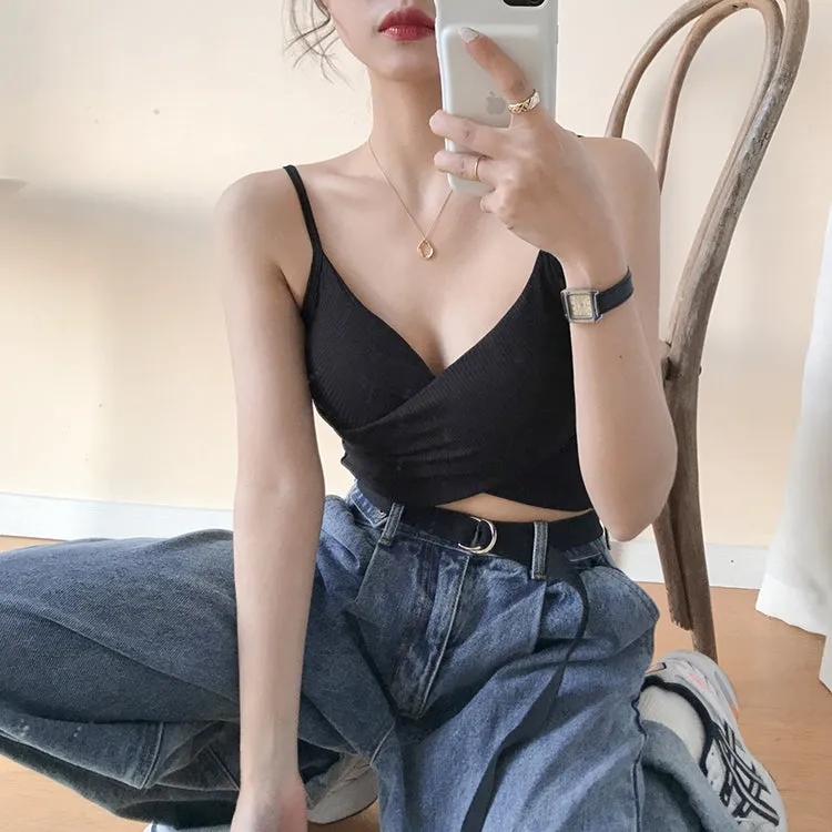 [Korean Style] Cerise Cotton Wrap Cropped Camis