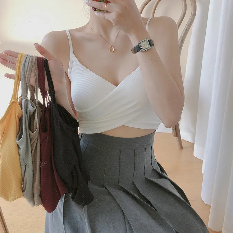 [Korean Style] Cerise Cotton Wrap Cropped Camis
