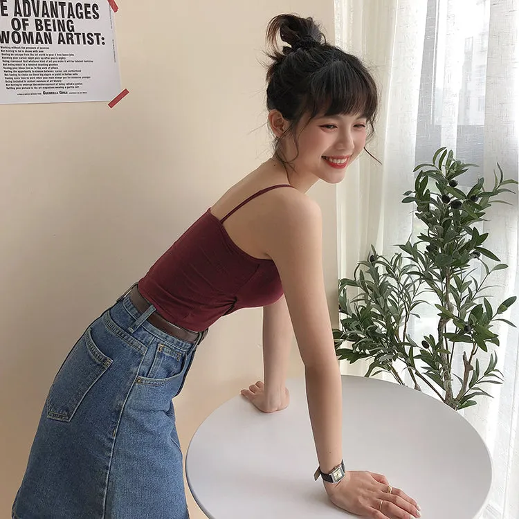 [Korean Style] Cerise Cotton Wrap Cropped Camis