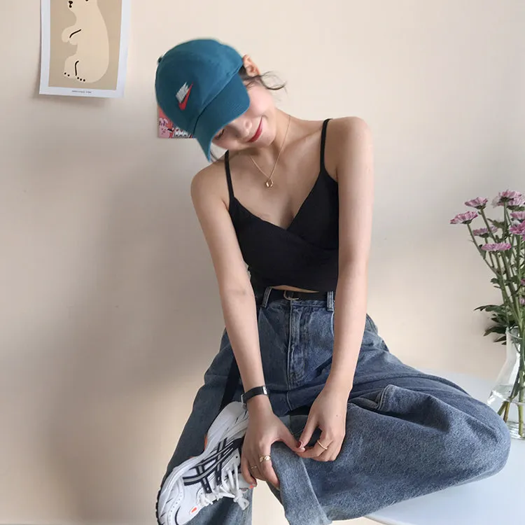 [Korean Style] Cerise Cotton Wrap Cropped Camis