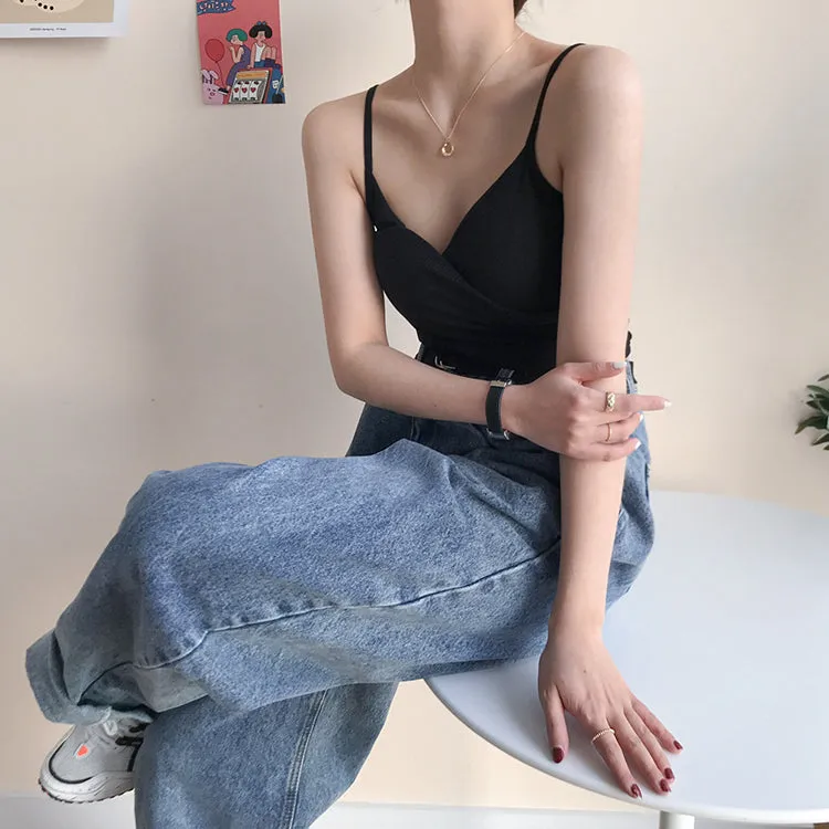 [Korean Style] Cerise Cotton Wrap Cropped Camis