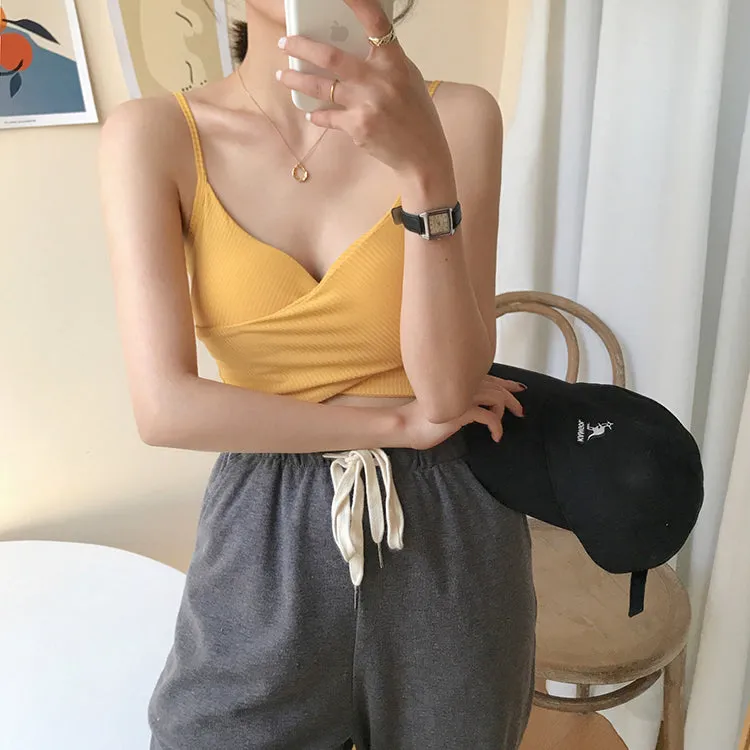 [Korean Style] Cerise Cotton Wrap Cropped Camis