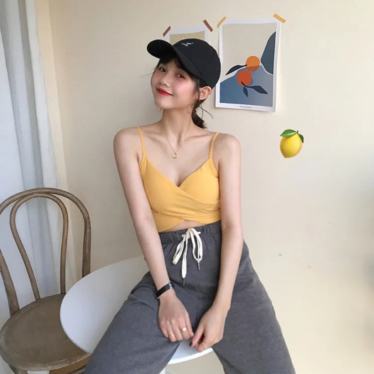 [Korean Style] Cerise Cotton Wrap Cropped Camis