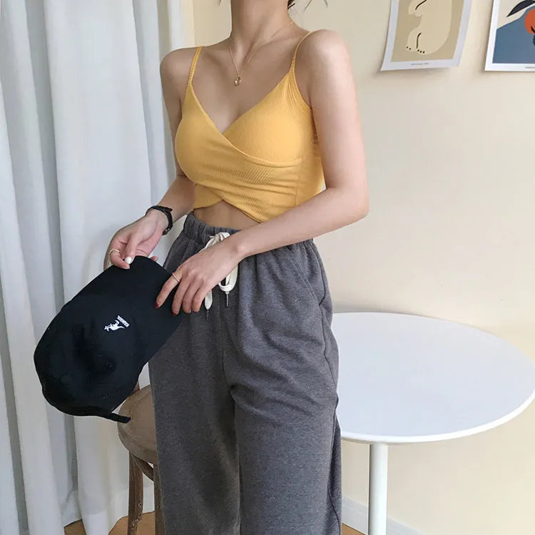 [Korean Style] Cerise Cotton Wrap Cropped Camis