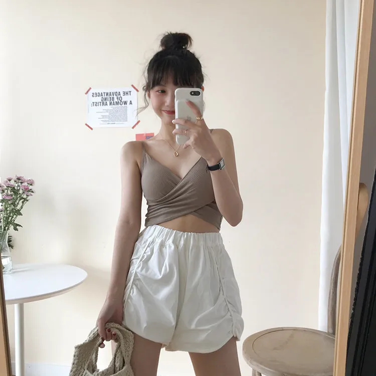 [Korean Style] Cerise Cotton Wrap Cropped Camis