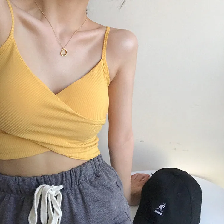 [Korean Style] Cerise Cotton Wrap Cropped Camis