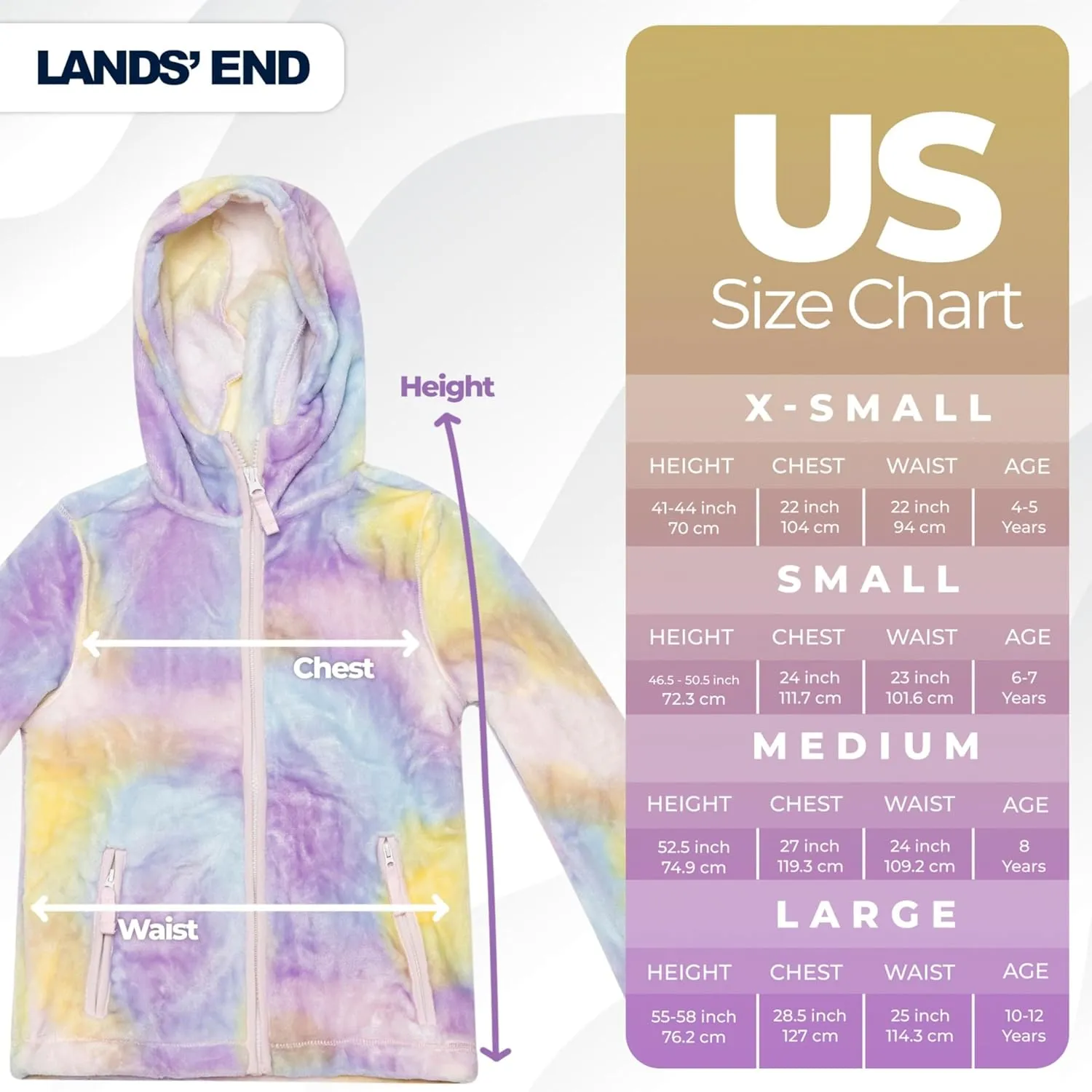 Lands' End Girls Softest Fleece Full Zip Hoodie Sweatshirt (XS-L)