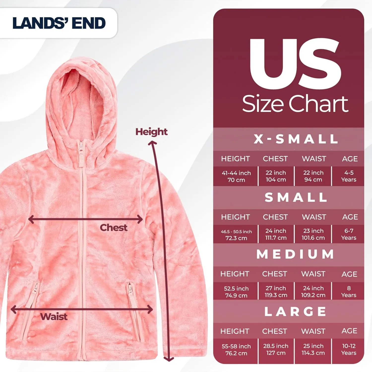 Lands' End Girls Softest Fleece Full Zip Hoodie Sweatshirt (XS-L)
