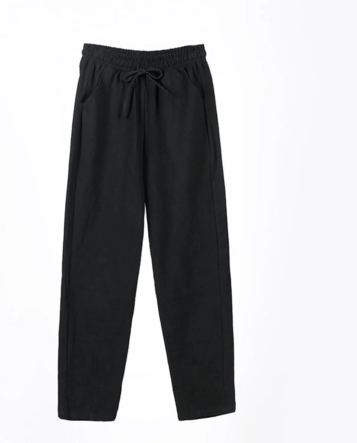 Linen Pants Women Cropped Lightweight Summer Drawstring Pant Petite Length Straight Leg Tapered Pants with Pockets