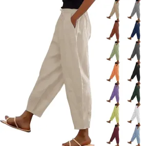 Linen Pants Women Petite 2025 Summer Elastic Drawstring Casual Trouser Lightweight Soft Beach Lounge Pant with Pocket