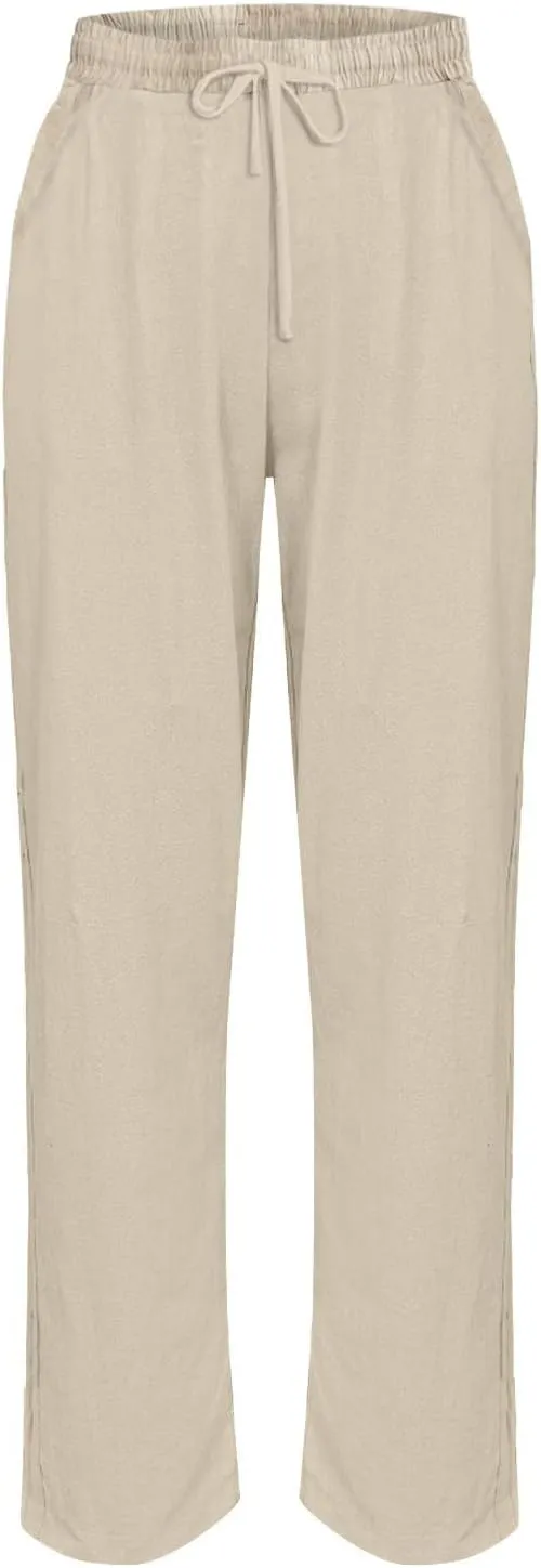 Linen Pants Women Petite 2025 Summer Elastic Drawstring Casual Trouser Lightweight Soft Beach Lounge Pant with Pocket