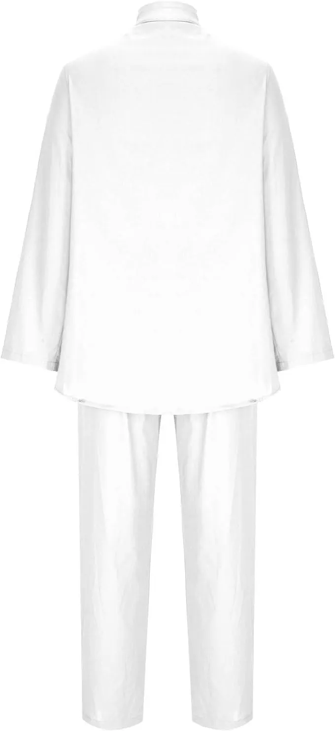 Linen Set for Women 2 Piece Outfits Casual Pants Sets Plus Size Track Suits Solid Color Lounge Wear with Pockets