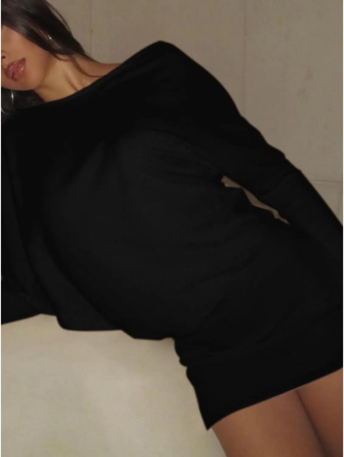 Loose Fit Sheer Dress Batwing Off The Shoulder Long Sleeve Mini Ruched Oversized Casual Streetwear Sexy Dress