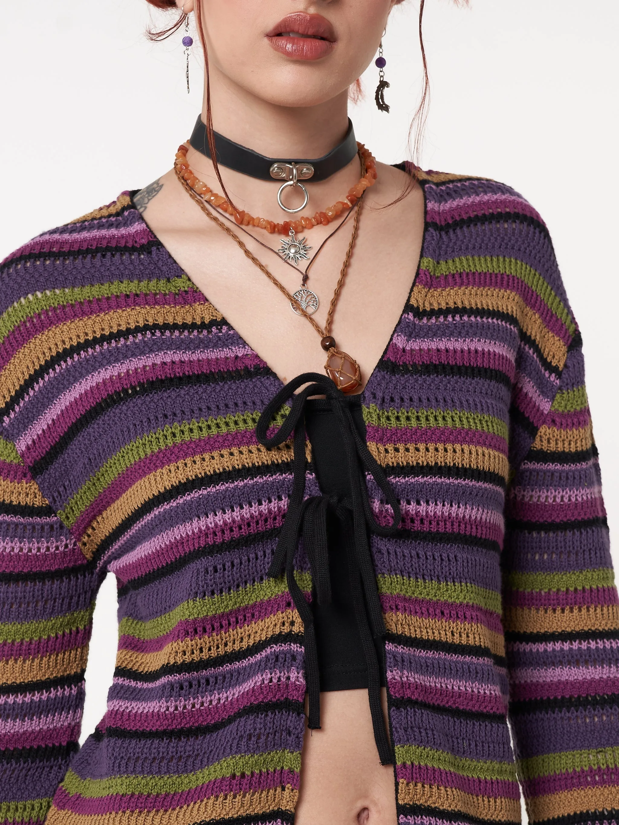 Luna Striped Tie Front Knit Cardigan