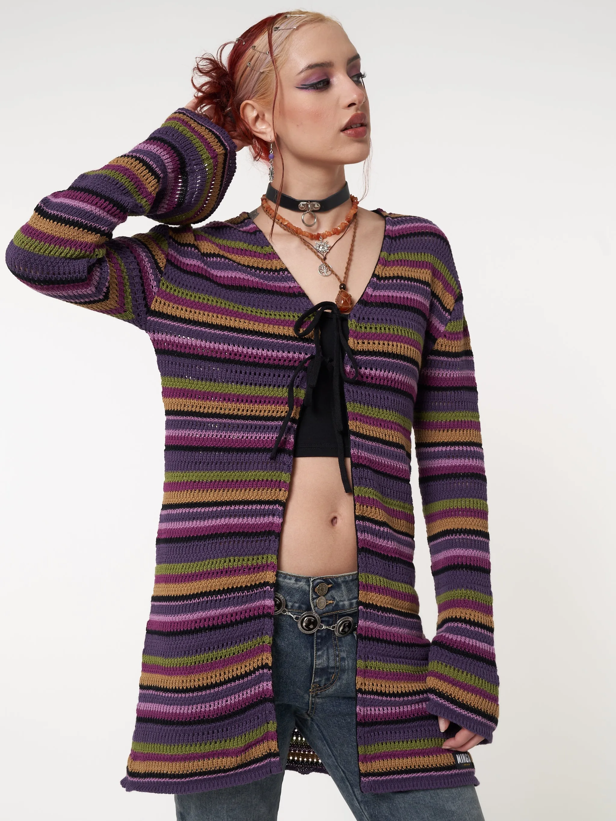 Luna Striped Tie Front Knit Cardigan