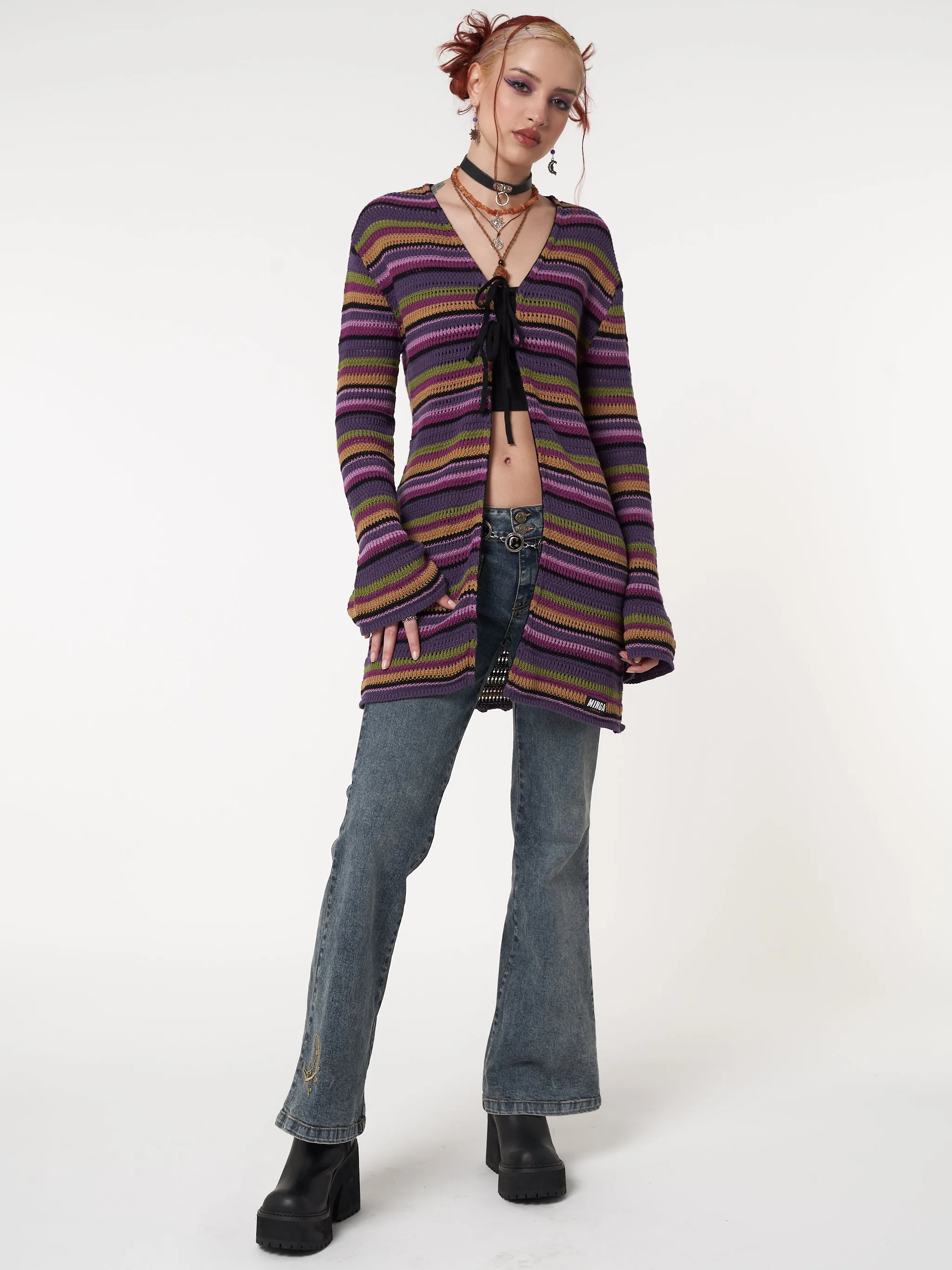 Luna Striped Tie Front Knit Cardigan