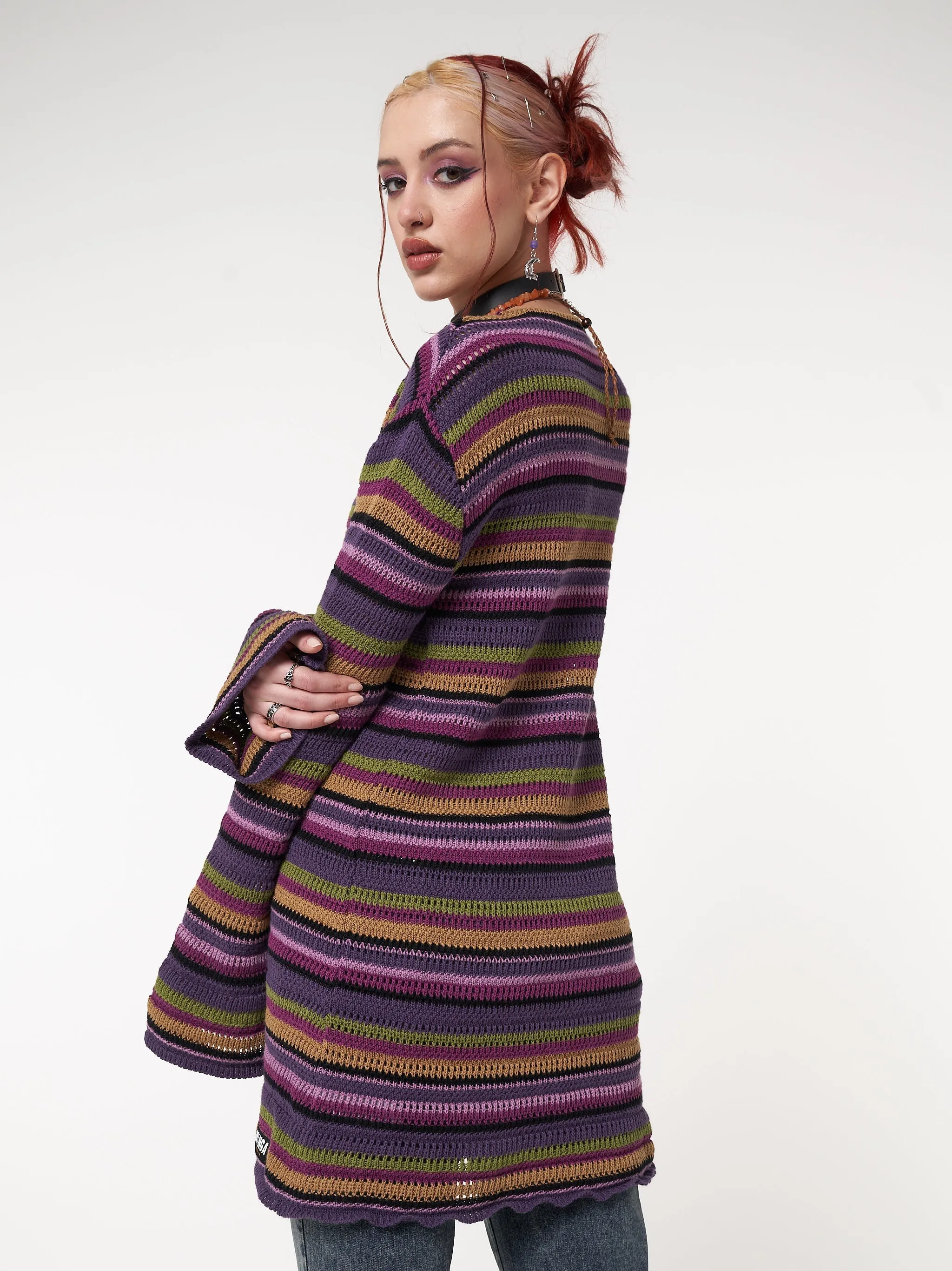 Luna Striped Tie Front Knit Cardigan
