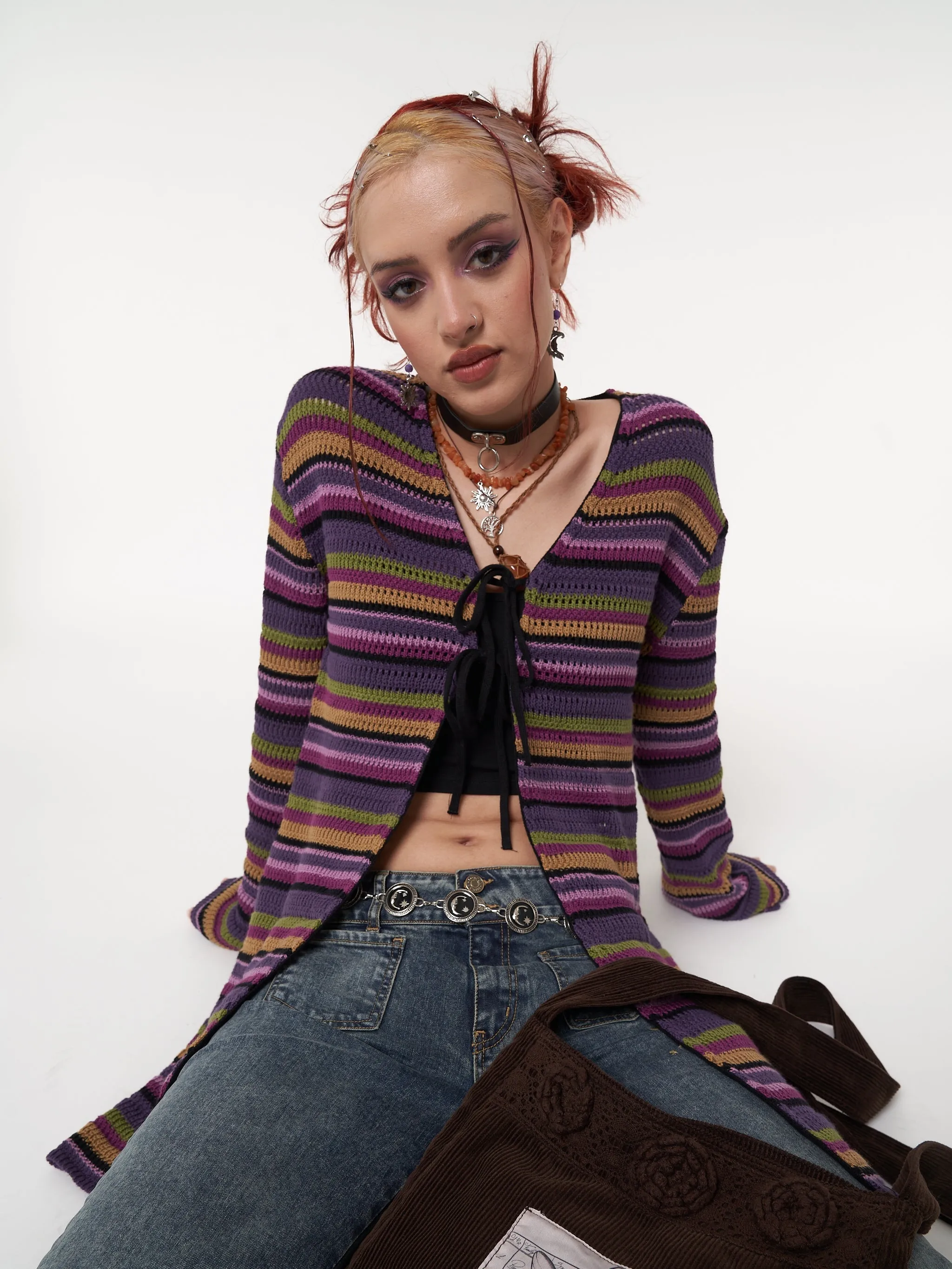 Luna Striped Tie Front Knit Cardigan
