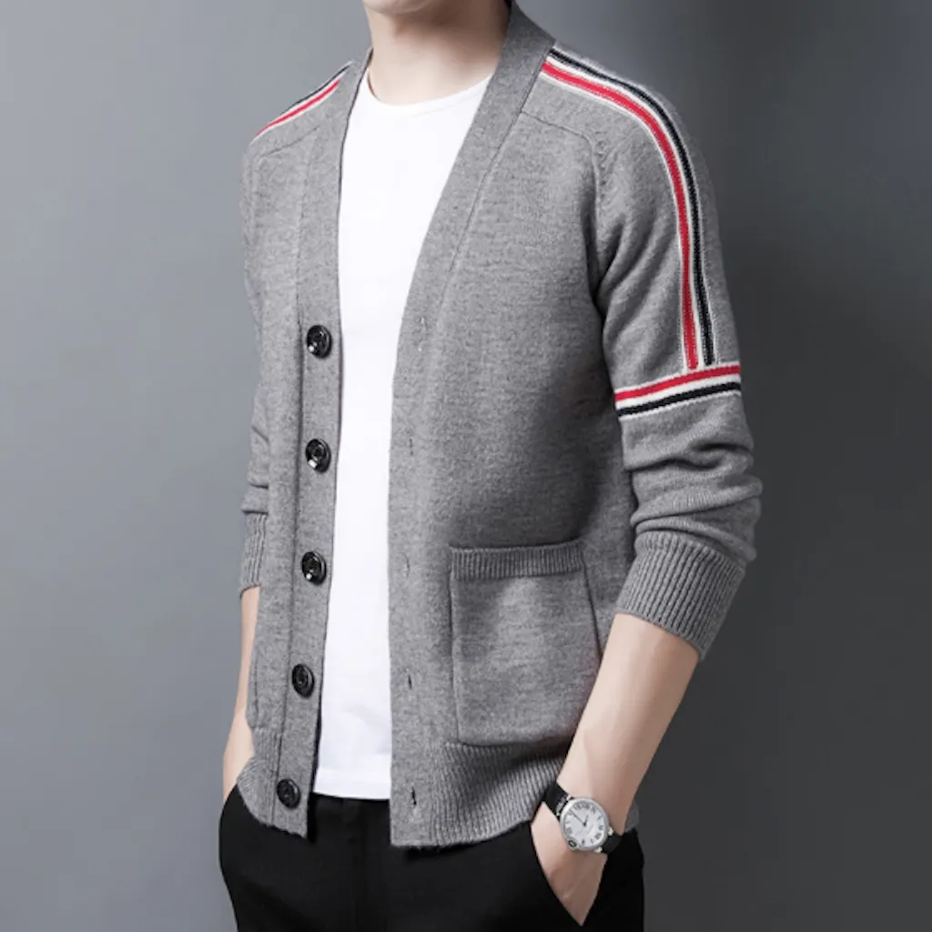 Mens Cardigan With Color Stripes
