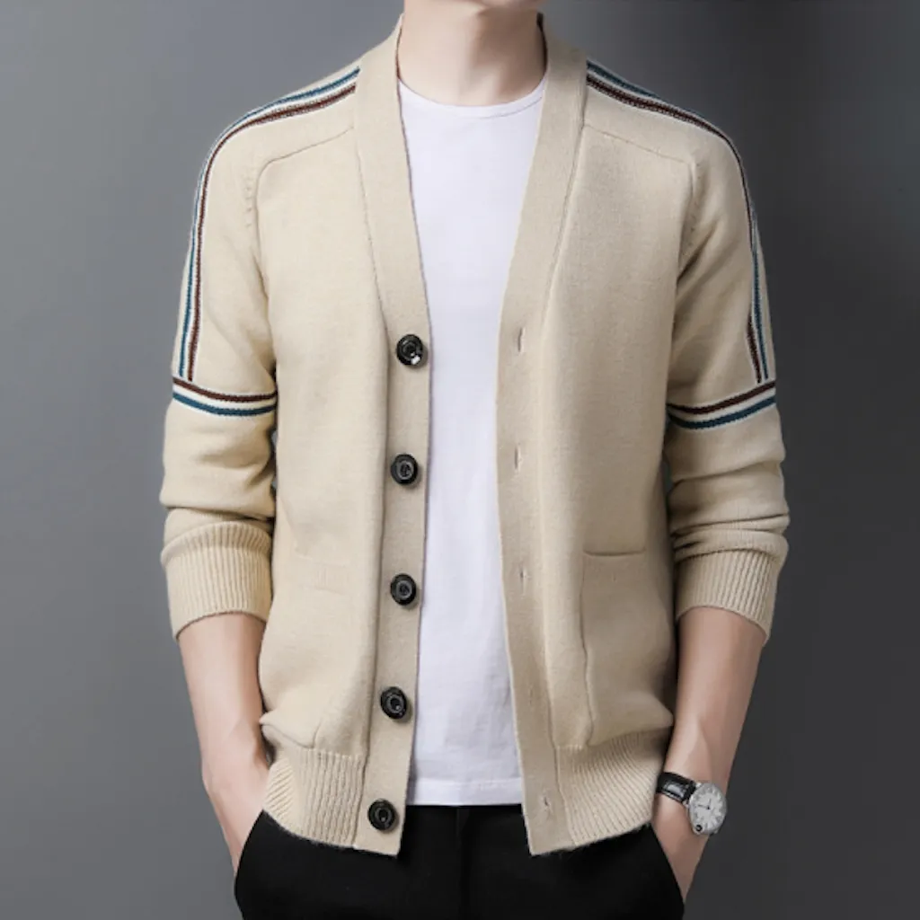 Mens Cardigan With Color Stripes